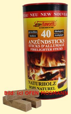 Feueranzünder für Ofen Kamin Grill. Naturholz Feuerzünder-Sticks #1258, 40 Stück
