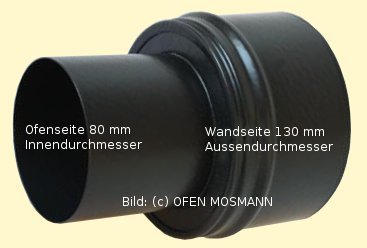 Ofenrohr für Pelletofen Erweiterung von DN 80 auf 130 mm mattschwarz emailliert