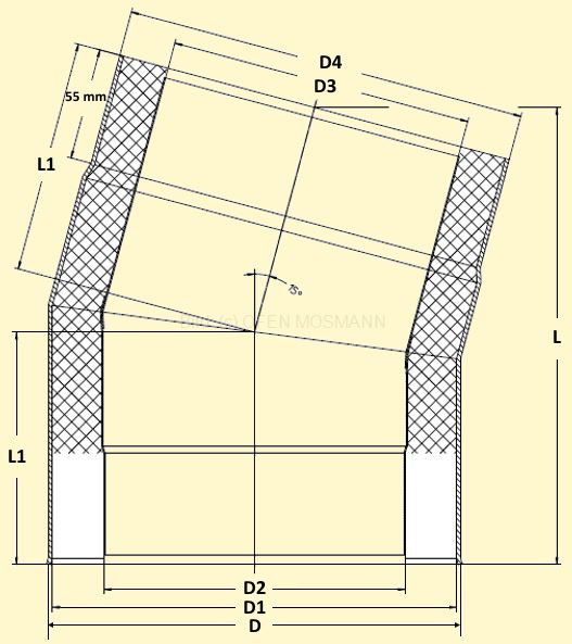 Primus Ofenrohrbogen 15° Maßskizze