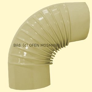 Ofenrohr DN 130 mm beige emailliert Bogen gerippt 90° ohne Tür hq