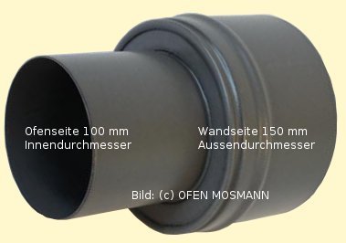 Ofenrohr für Pelletofen Erweiterung von DN 100 auf 150 mm grau emailliert