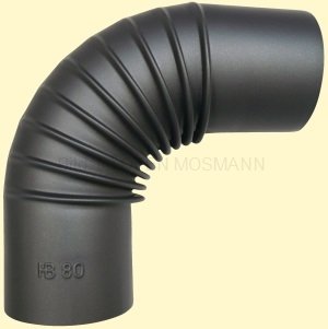 Ofenrohre DN 80 mm Senotherm Dünnwand Bogen gerippt 90° ohne Tür schwarz