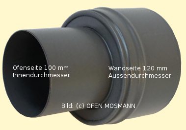 Ofenrohr für Pelletofen Erweiterung von DN 100 auf 120 mm grau emailliert