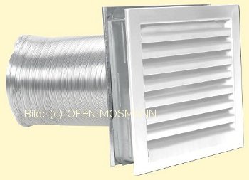 Luftgitter weiß 23 cm x 23 cm mit Einbaurahmen u. Stutzenblech 200 mm Marke CB-tec