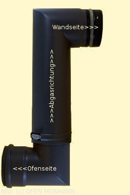 Ofenrohr für Pelletofen DN 100 mm Doppelbogen verstellbar 0,35 m - 0,53 m mattschwarz emailliert