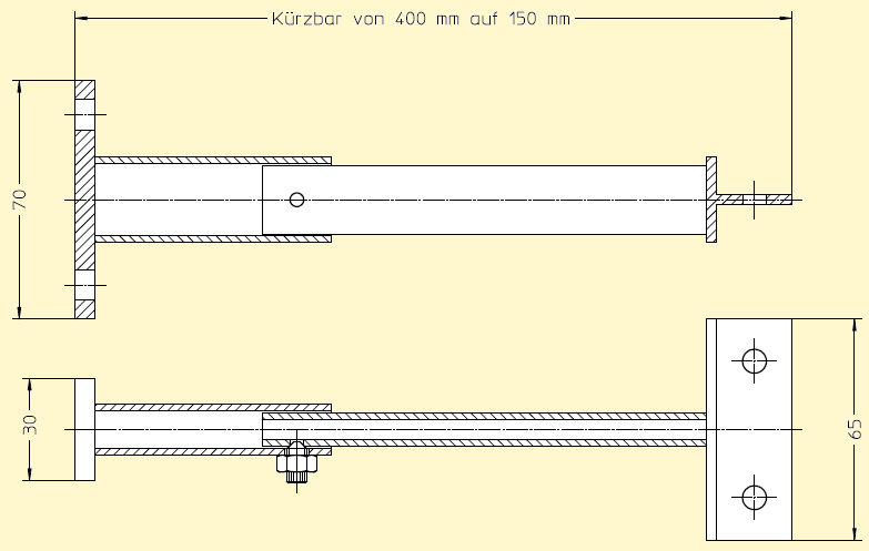 Maßskizze Wandhalterung von 150 bis 400 mm