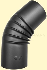Ofenrohre DN 80 mm Senotherm Dünnwand Bogen gerippt 45° ohne Tür schwarz