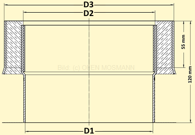 Primus Ofenrohr Übergang ew auf dw Maßskizze