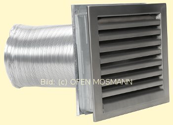 Luftgitter Edelstahl 23 cm x 23 cm mit Einbaurahmen u. Stutzenblech DN 100 mm Marke CB-tec