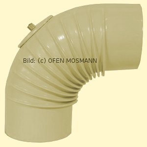 Ofenrohr DN 120 mm beige emailliert Bogen gerippt 90° mit Tür hq