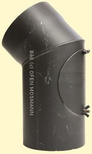 Ofenrohr DN 180 mm Bogen Knie 45° mit Tür 2 mm Stahl gemufft schutzlackiert (nicht kratzerfrei)