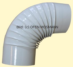 Ofenrohr DN 110 mm weiß emailliert Bogen gerippt 90° ohne Tür hq