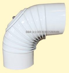Ofenrohr DN 130 mm weiß pulverbeschichtet. Ofenrohr Bogen 90° gerippt mit Tür Ofenrohr DN 130 mm weiß pulverbeschichtet. Ofenrohr Bogen 90° gerippt mit Tür