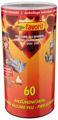 Feueranzünder für Ofen Kamin Grill. Zündwürfel #1248, 60 Stück in der Dose