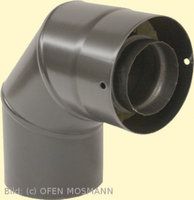 Doppelwandiges Ofenrohr für Pelletofen DN 100 mm Bogen 90° ohne Tür grau emailliert