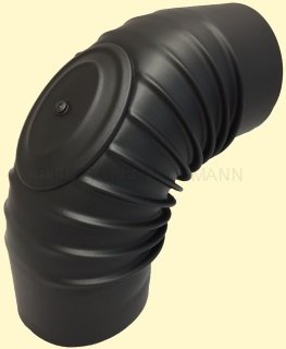 Ofenrohre DN 120 mm Senotherm Dünnwand Bogen gerippt 90° mit Tür schwarz